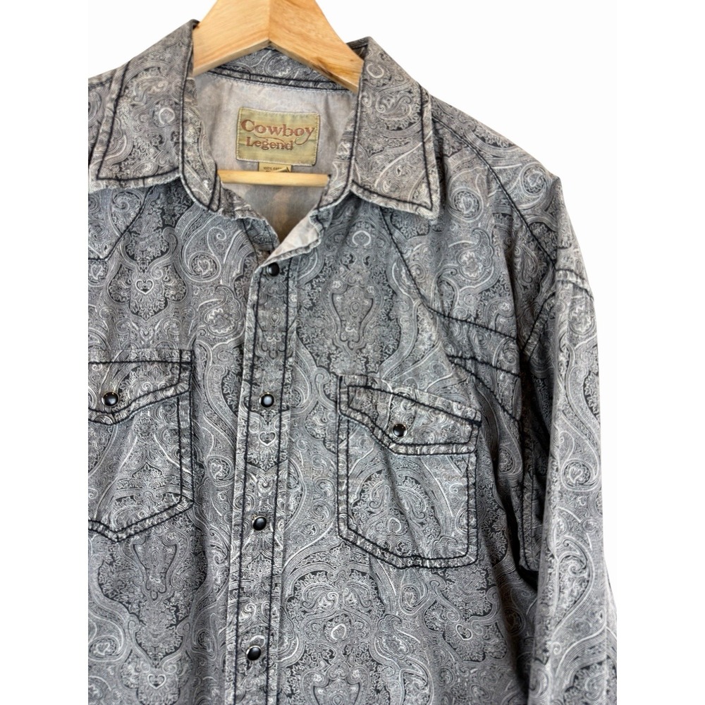 Cowboy Legend Pearl Snap Western Rodeo Shirt Mens XXL Paisley Long‎ Sleeve